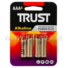 باطری TRUST آلکالاین Power Plus نیم قلم / پک کارتی 4 تایی / AAA / 1.5V